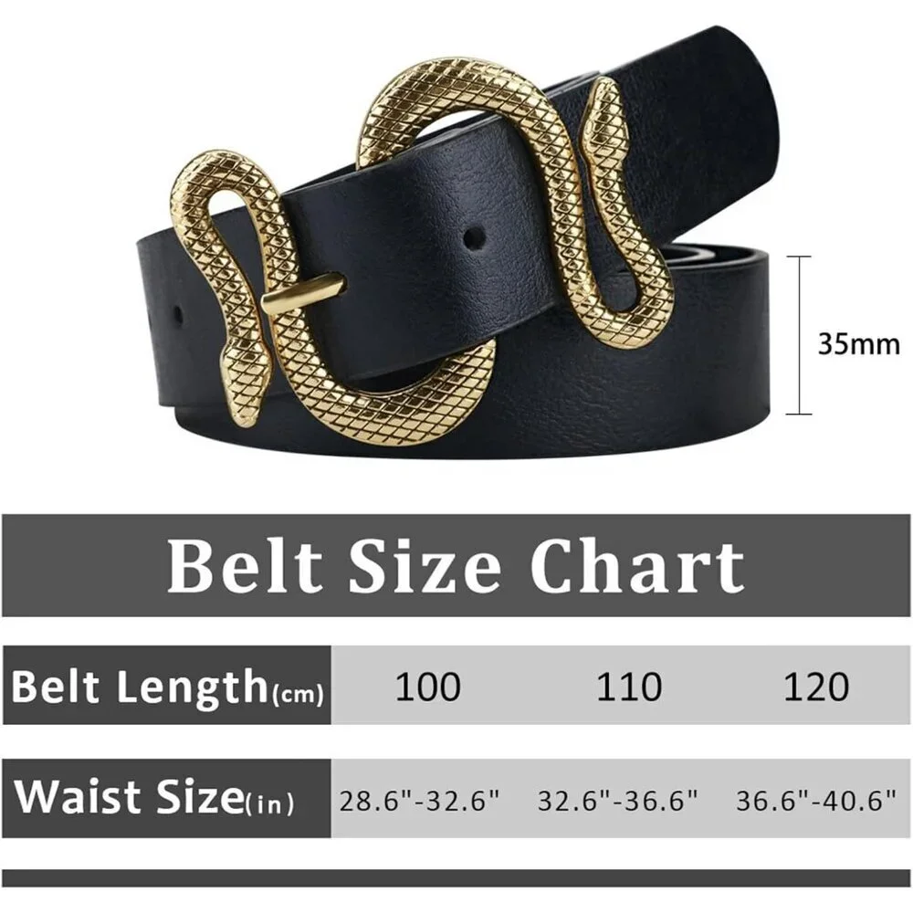 Women's Black Fashion Leather Belt For Dress With Snake Shape Buckle